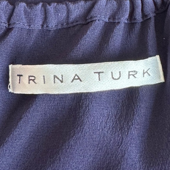 Trina Turk Kearney Silk Hi-Low Fringe Midi Dress in Navy Blue - Picture 9 of 9